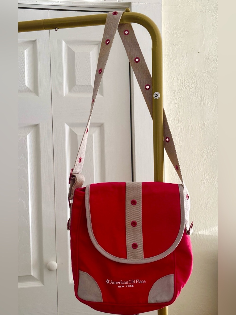 American Girl Red New York Bag with Gray Trim and Strap Accents